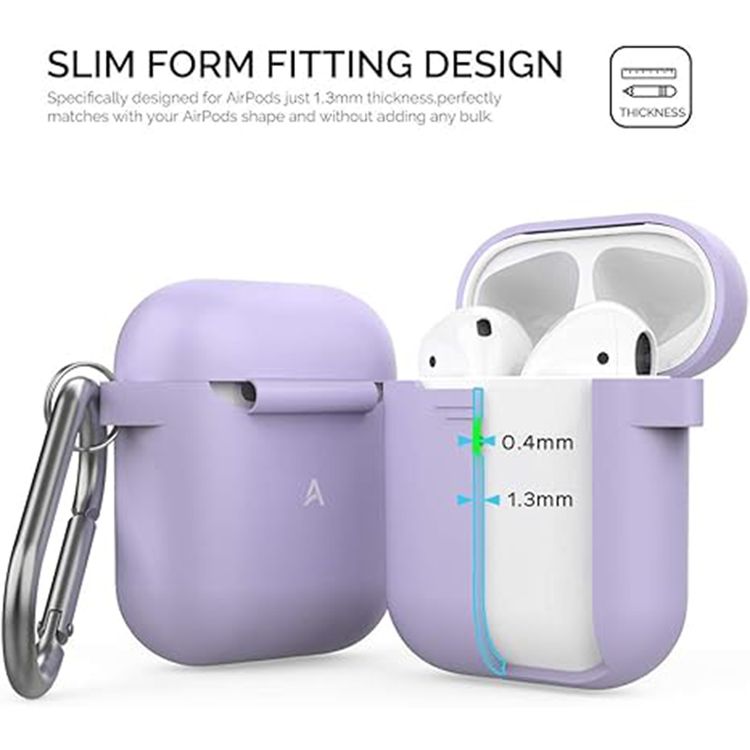 Ahastyle Duotone Premium Silicone Case Compatible for AirPods 1/2 - Two Caps - Front LED Visible - Scratch Resistance - Shock Absorption Drop Protection Cover - Lavender/Pink