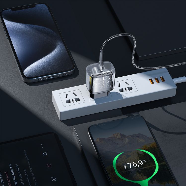 Porodo EU Transparent Quick Charger with 30W USB-C Power Delivery, Overheat Protection, 0%-60% Charge in 35 Minutes, Fast Charging Support, Reliable Companion - Black