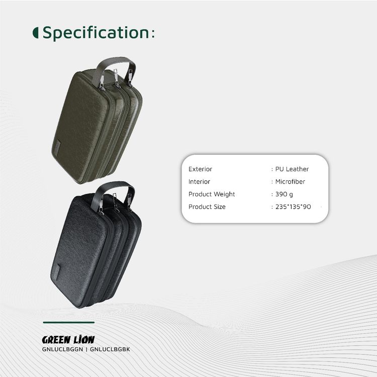 Green Lion Lucid Clutch Bag, 3 Compartments, Mesh Pockets, Sturdy Handle, Microfiber Interior, Water-Resistant PU Leather Exterior, Zinc Alloy Zipper - Black 