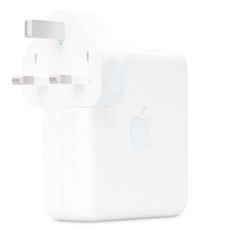 Apple Power UK Wall Charger, 96W, USB Type-C, White, Apple recommends using it with a 16-inch MacBook Pro for optimal charging performance.