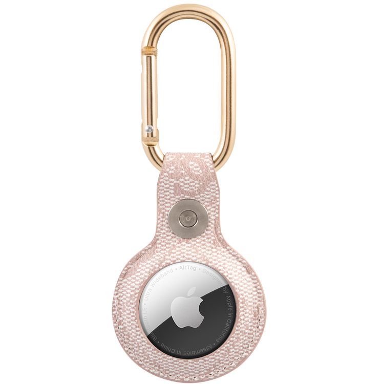 CG MOBILE Guess 4G PU Script Logo Case with Dog Clip for Airtag, Anti-Lost Holder with Keychain, Easy to Attach Keys, Backpacks, Liner Bags Officially Licensed Pink