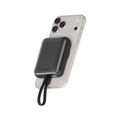 Green Lion Revon 10000mAh Power Bank with LED Digital Display, 20W Power Delivery, MagSafe Compatible, Built-in USB-C Cable Strap, Flight-Approved, Multiple Protection - Gray