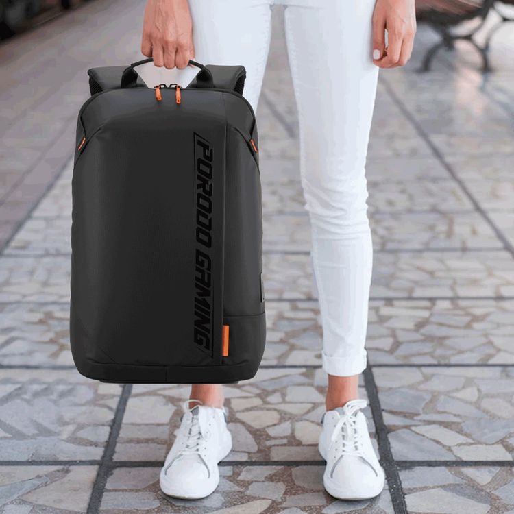 Porodo Gaming PU Laptop Backpack with USB-C Port, Up to 15" Laptop Compatibility, PD 20W, Water-Resistant, Multiple Pockets - Black