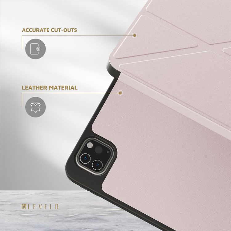 Levelo Elegante Hybrid Leather Case for iPad Pro 4th to 6th Generation, Vertical Orientation & Horizontal Positioning, Shock Absorbent Bumper Case, 360° Protection, Easy Snap-On, Accurate Cut-Outs - Pink