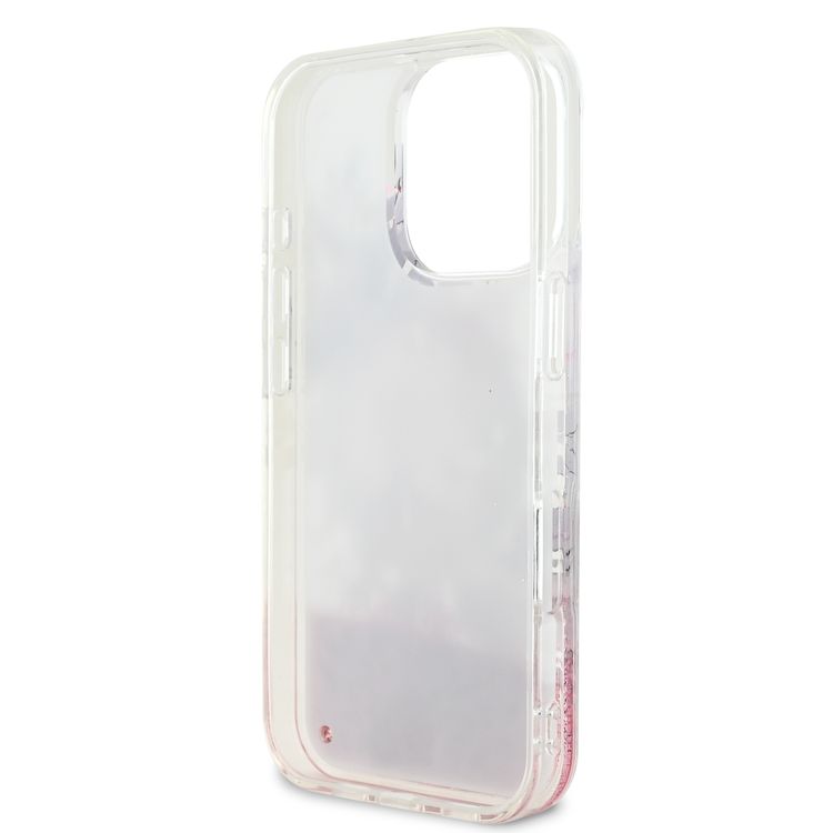 GUESS MagSafe Liquid Glitter Hard Case with Flower Design for iPhone 16 Pro Max, Drop Protection, Accurate Cutouts, Shock-Absorption, Slim Profile - Pink