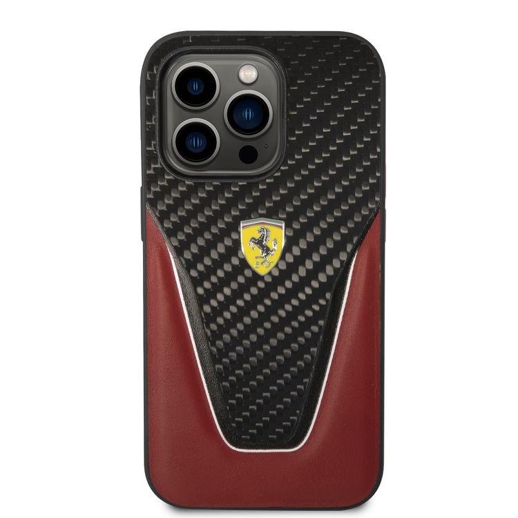 Ferrari Carbon Fiber and Leather Case Aperta  iPhone 14 Pro Max - Red