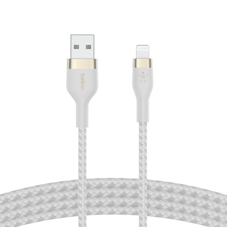 Belkin CAA010bt1MWH BOOST CHARGE™PRO Flex USB-A to Lightning Cable_Braided Silicone, 1M - White