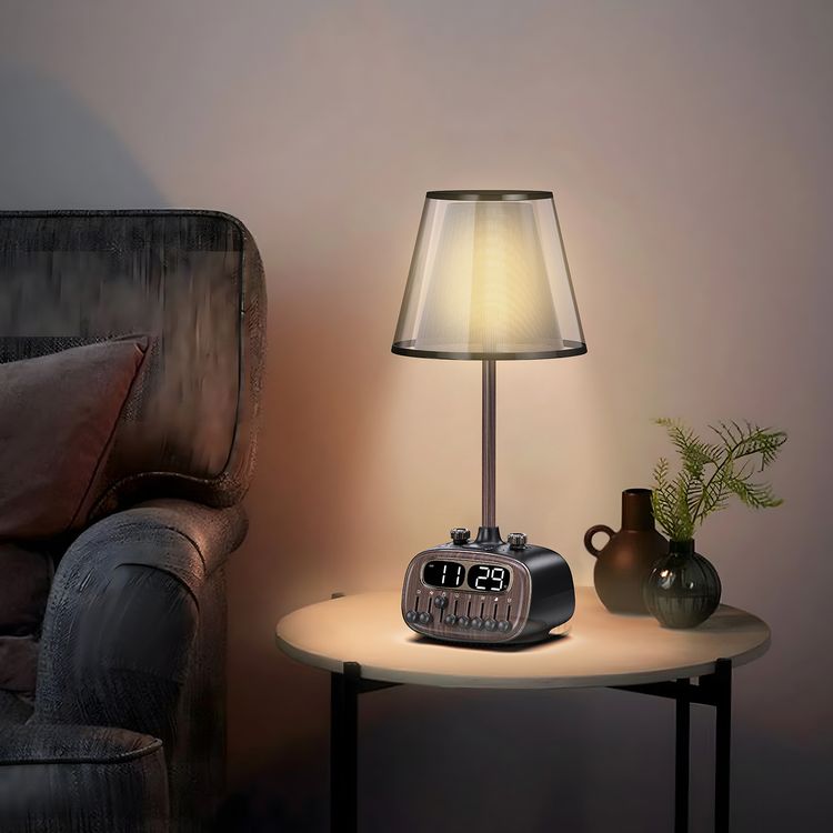 Porodo Retro Desk Lamp White-Noise & BT Speaker, Alarm and Snooze Function, Screen Display, 3 Brightness Levels (Low, Medium, High), Charging Ability, 8 Nature Sounds, USB-A Charging Port - Black 