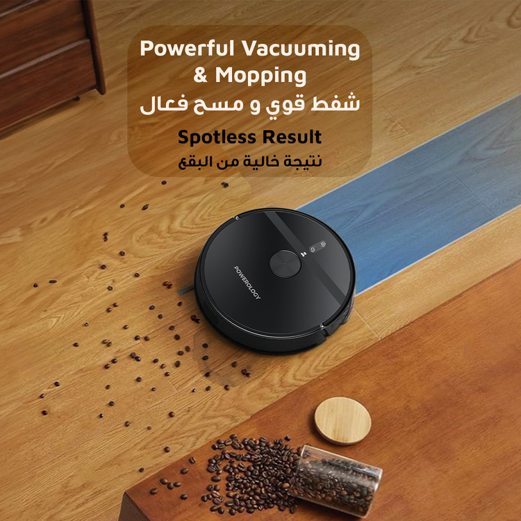 Powerology Smart Station Robot Vacuum & Mop, Smart Navigation , Brushless Motor , Suction Power, Powerful Motor & Suction - Black