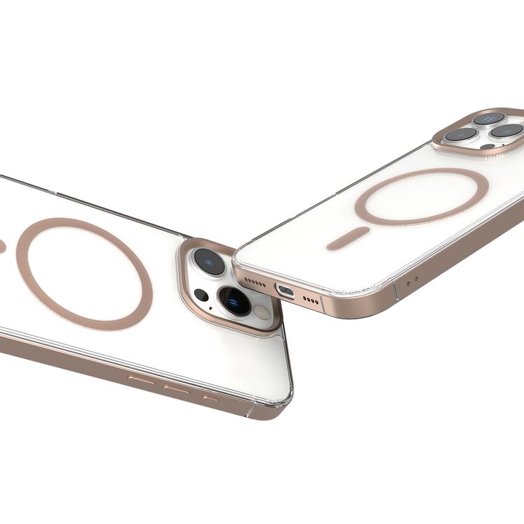 Levelo Claire Magsafe Case with Aluminum Bumper Case for iPhone 16 Pro Max, Hybrid Case, MagSafe Compatibility - Rose Gold Titanium