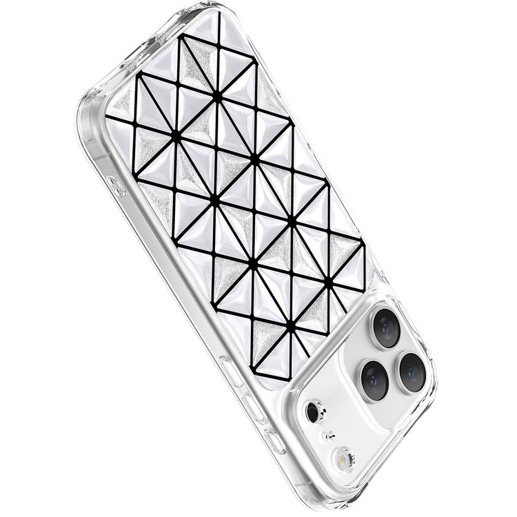 Levelo Hexa 3D Geometric Case for iPhone 17 Pro Max, Impact-Resistant Corners, Raised Bezels for Camera & Screen, Shock-Resistant Bumper, Ever-Clear Technology, Drop-Tested - White