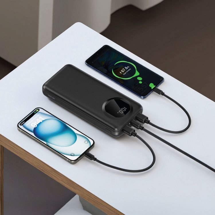 Green Lion Nairo 20000mAh Power Bank with 20W Power Delivery, 11200mAh Rated Capacity, USB-C & Dual USB-A Ports, ABS &PC Material, Fast Charge, Digital Display, Flight Approved, 22.5W USB-A Output - Black