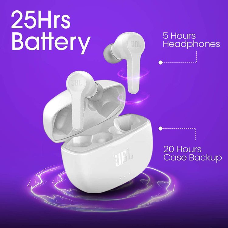 JBL T215 TWS True Wireless In-Ear Earbuds, Pure Bass Sound, Bluetooth Headphones 25H Battery , Dual Connect, Compatible with Android and iOS -  White