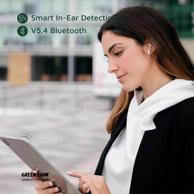 Green Lion River Plus True Wireless Earbuds with ANC + ENC Clarity, 2.4G Connector Included, Up to 7 Hours of Playtime, Smart in-Ear Detection, Bluetooth Version 5.4, -42dB Noise Reduction, 35 Hours Standby Time - Cream