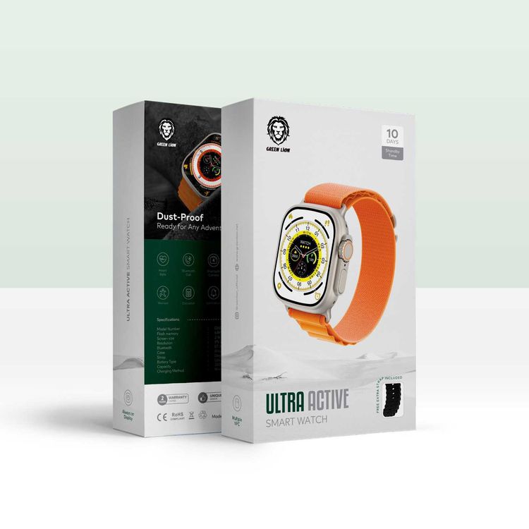Green Lion Ultra Active 49mm Smart Watch with 2.16" IPS Screen, Bluetooth Call & Camera, 64MB Flash Memory, 350mAh Battery, Workout & Sleep Monitoring, 10 Days Standby, Alarm & Stop Watch, IP68 Waterproof - Titanium / Orange
