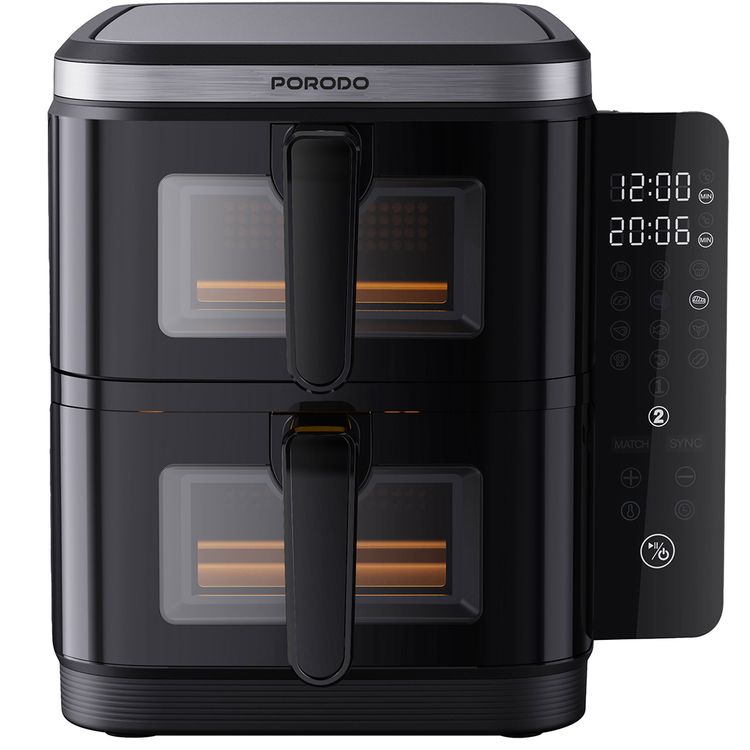 Porodo Lifestyle Double Stack Air Fryer, 11L Capacity, 2800W Power, 220-240V Voltage, 50-60Hz Frequency, 12 Presets, Touch Control - Black