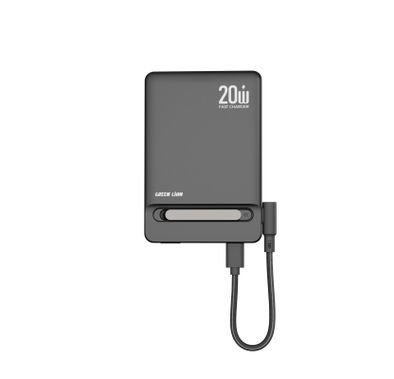 Green Lion Bond Power Bank 5000mAh with Safety Protections, Durable Braided Cable, Strong Magnets , Detachable Type-C Cable, Built In Stand, MagSafe Compatibility, Ultra-Slim Design - Black