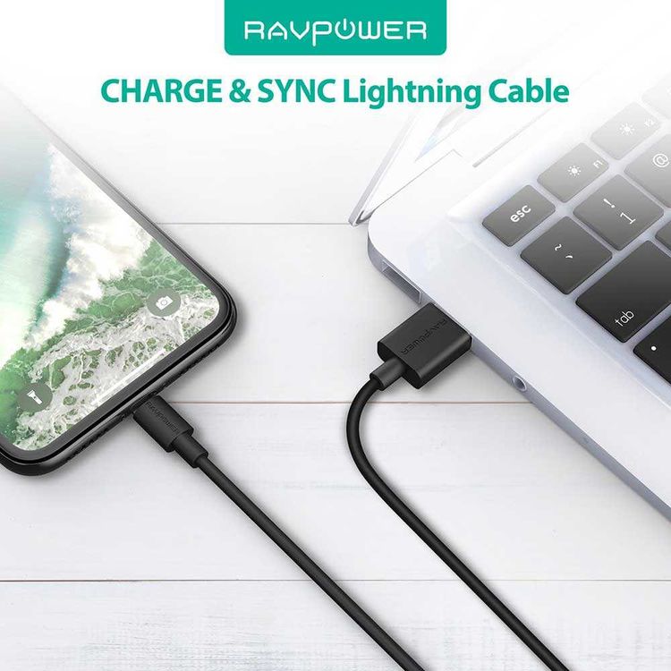 RAVPower 3-Pack Cable ( 0.6m / 1m / 2m ) Compatible with iPhone Lightning Devives - Charge & Sync Cord - Durable Fast Charging Connector with Overcharge Protection - Black