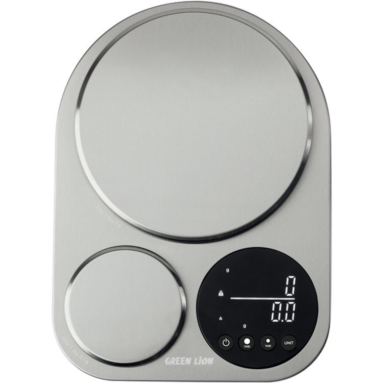 Green Lion Dual Kitchen Scale with Low Battery Indicator, Large & Small Platforms, Overload Indicator, Digital Display, Tare Function, Stainless Steel 201 Material - Silver 