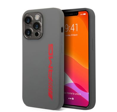 AMG Liquid Silicone Case with Colorful AMG Logo Bumper ProtectioniPhone 14 Pro Max Compatibility - Red