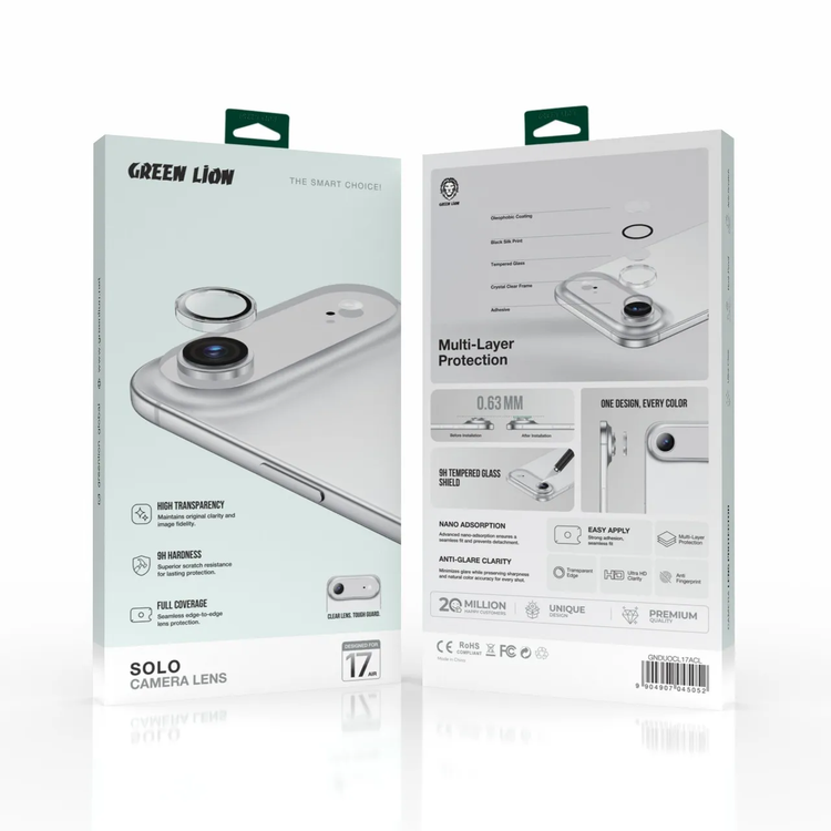 Green Lion Duo Camera Lens for iPhone 17 Air, HD Clarity, Anti-Scratch, Water Resistant, 9H Durable Glass, Anti-Glare Coating, Shatter Protection, Nano Absorption, Easy Installation - Clear