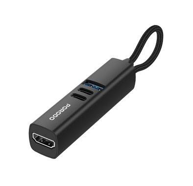 Porodo 7-in-1 Multi-Port USB Hub, 100W Power Delivery, Compatible with Windows, macOS, ChromeOS, Nintendo Switch, Fast Data Transfer, Aluminum Alloy Material, Plug & Play Operation - Black