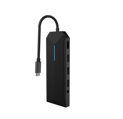 Porodo Gaming 9-in-1 USB-C Hub 4K Gamers Edition مع فتحات SD و Micro SD، منفذ HDMI بدقة 4K، RJ45 بسرعة 1000 ميجابت في الثانية، مقبس صوت 3.5 ملم، توصيل طاقة 100 واط، منفذ USB-A V3، خفيف الوزن ومحمول - أسود