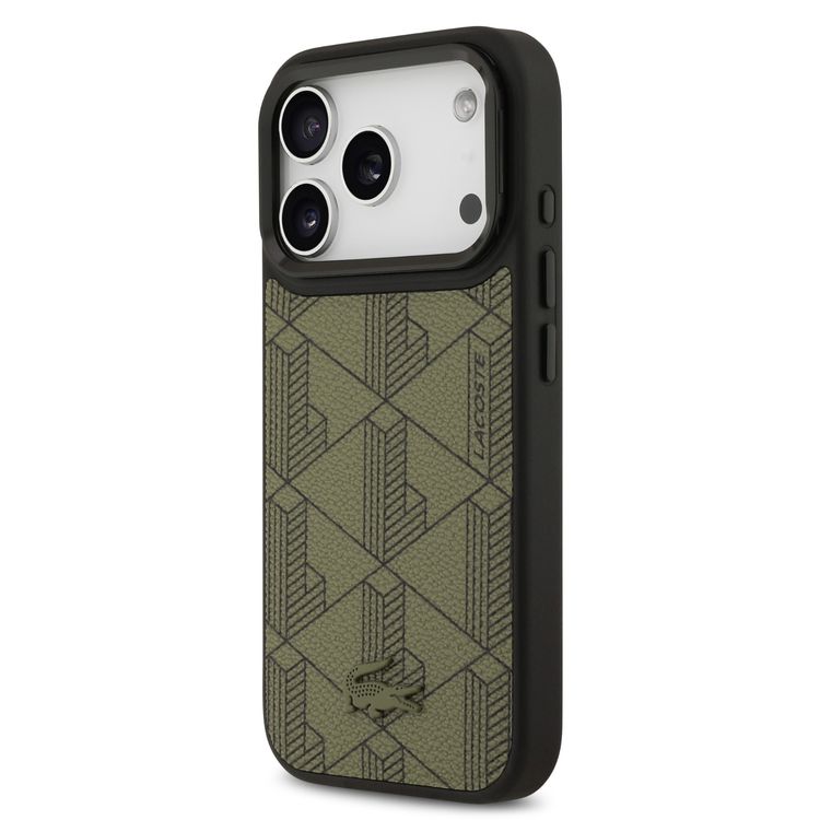 غطاء جلد PU مغناطيسي من Lacoste بشعار Nomogramme وحامل كاميرا لهاتف iPhone 17 Pro Max، تصميم نحيف، تغليف مستدام، حماية من السقوط، تصميم سهل التركيب - أخضر