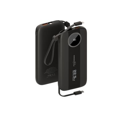 Porodo Blue Specca I 10000mAh Multi-Port Power Bank with Type-C & Lightning Cable, Smart Display, Simultaneous Charging, ABS+PC Material - Black