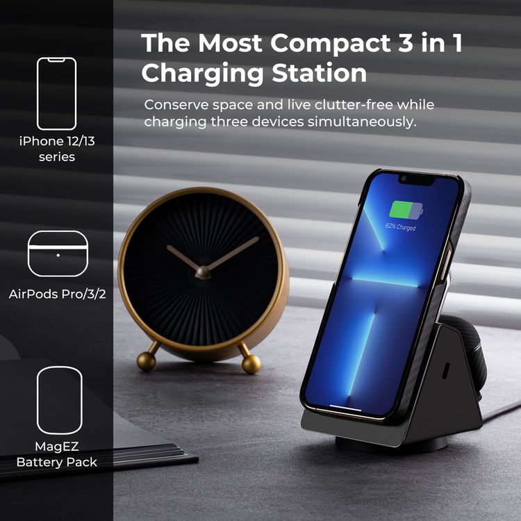 PITAKA MagEZ Slider + Power Dongle 3 in 1 Wireless Charger - Black