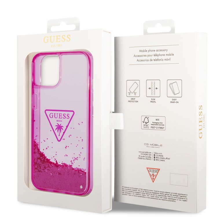 Guess Liquid Glitter Case With Translucent Triangle Logo - iPhone 14 Plus - Pink