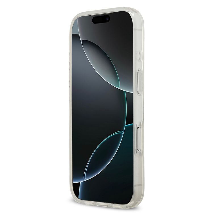 غطاء كارل لاغرفيلد MagSafe IML Glitter & KL Repeated مع رأس كارل لأيفون 17 برو ماكس، تصميم نحيف، حماية من السقوط، سهل التركيب، تغليف مستدام، قبضة مريحة، تصميم خفيف الوزن - أبيض