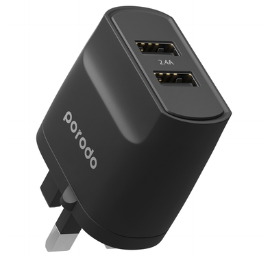 Porodo Blue 3 Pin Dual Port Wall Charger 2.4A
