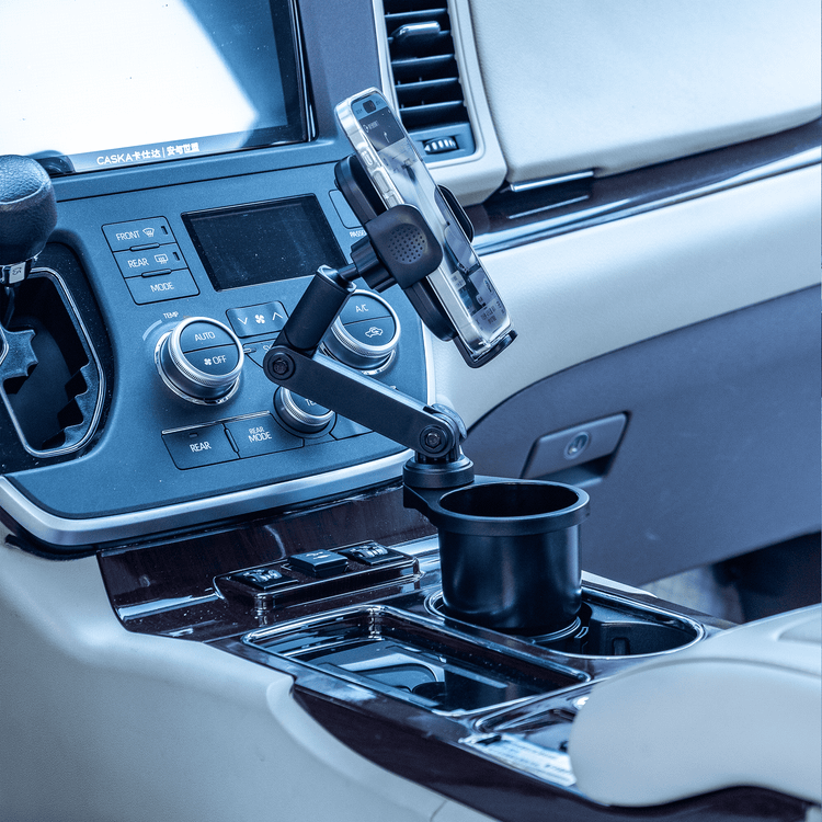 Green Lion 2-in-1 Flexgrip Car Cup Holder & Phone Mount, Expandable Phone Holder with Support Blocks, 64-92mm Phone Size Compatibility, Adjustable Base & Arms with 360° Rotation, Anti-Slip Rubber Pads, Anti-Shake & Universal Fit - Black