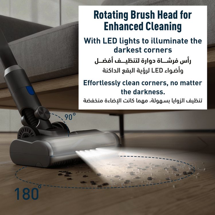 مكنسة كهربائية لاسلكية من باورولوجي مع شاشة عالية الدقة وبطارية قابلة للفصل، 3 مستويات سرعة، محرك بقوة 350 وات، بطارية ليثيوم أيون، 2000 مللي أمبير في الساعة - رمادي غامق