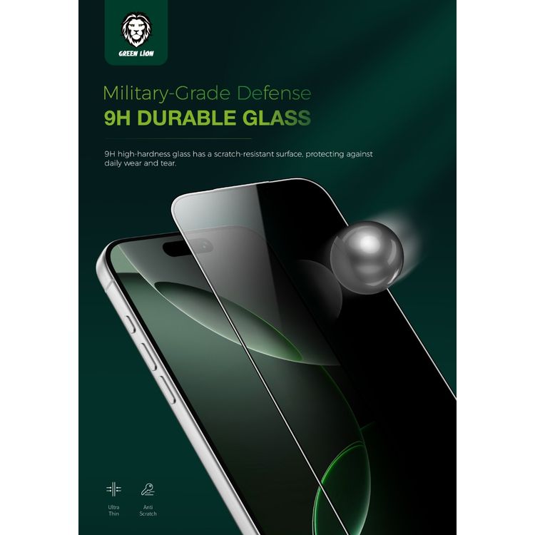 Green Lion Diego Pet Privacy 3D Full Curved Glass for iPhone 17 Pro Max, Anti-Broken Soft Edge, 9H Item Hardness, Crystal Clear, Privacy Protection, Anti-Fingerprint, Anti-Scratch, Oleophobic Coating, Air Bubble Prevention, Ultra-Thin - Black