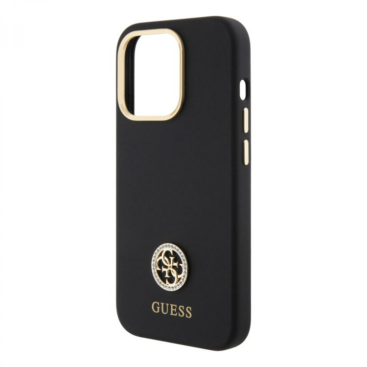Guess Silicone Case with 4G Strass Logo Case - Black - iPhone 15 Pro Max