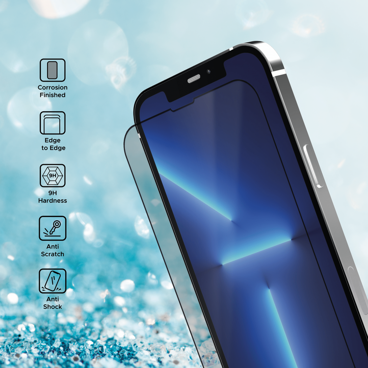 واقي شاشة بغطاء كامل  مطفي من Liberty Guard بحافة مستديرة سوداء لهاتف iPhone 13 Pro، مضاد للصدمات والتأثيرات - شفاف