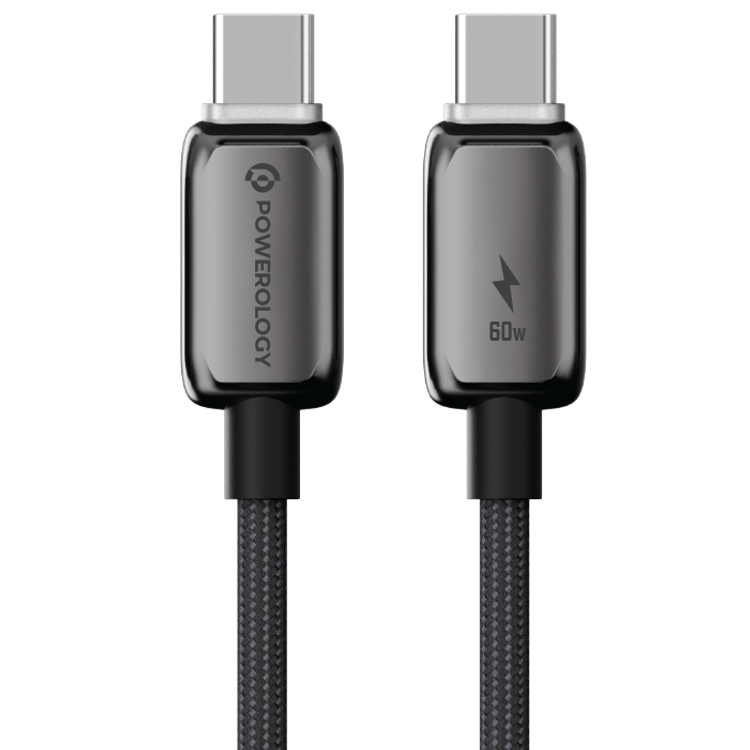 Powerology Voltflow 45W AVS GaN Wall Charger with 1m USB-C to USB-C Cable, 480Mbps Data Transfer Speed,  25°C to 50°C Operating Temperature, 110-240V Rated Voltage, Smart TFT Display, Rapid Power Delivery, PC Material - Gray