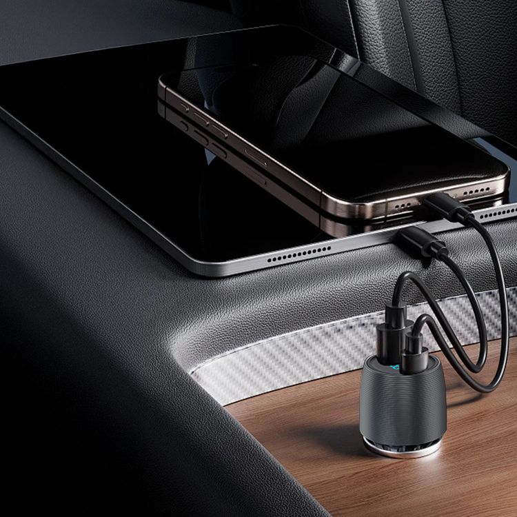 Powerology Velox 83W Dual-Port Car Charger with USB-C to USB-C Cable, Ultra-Fast Charging, 83W Total Output, Powerful Laptop Charging, Multi-Protection Safety System - Black