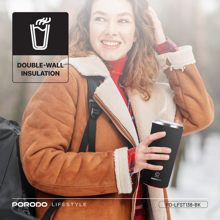 كوب بورودو لايفستايل المعزول ذو التحريك التلقائي بسعة 400 مل، قاعدة مانعة للانزلاق، سعة بطارية 300 مللي أمبير، وقت خلط 120 ثانية مع توقف تلقائي - أسود