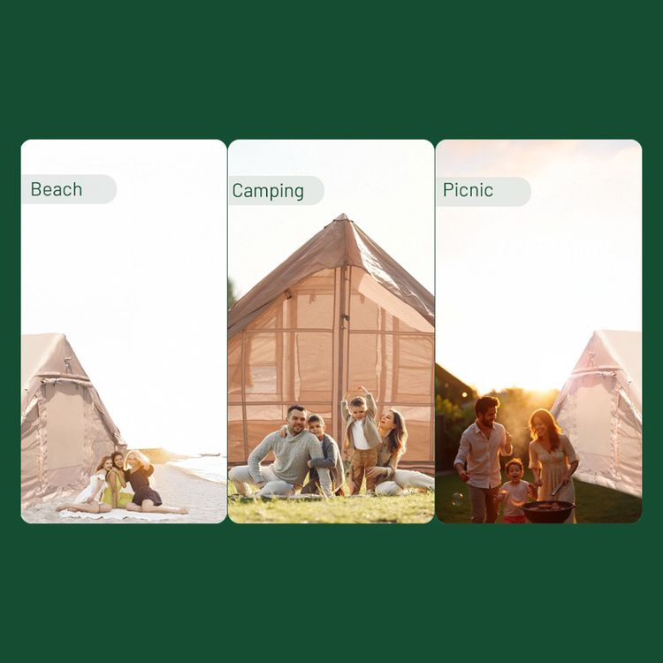 Green Lion GT-4X Inflatable Camping Tent, Breathable Anti-Mosquito Design, 3-4 Persons Capacity, Storage Pockets, Ventilated Windows- Beige