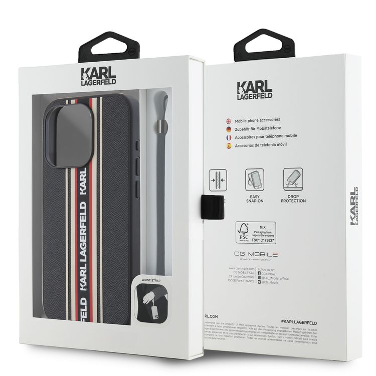 Karl Lagerfeld PU Hard Case with Athleisure Strips for iPhone 16 Pro, Lightweight, High-Quality Material, Comfortable and Secure Grip - Red
