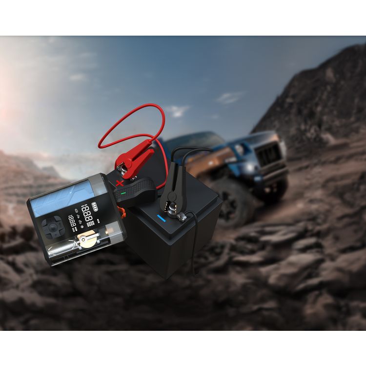 Powerology Multi-Functional Jump Start Air Compressor with Tire Inflator, 8800 mAh Battery Capacity, 2 Hours Charging Time, 800 A Peak Current, 300 A Start Current - Clear