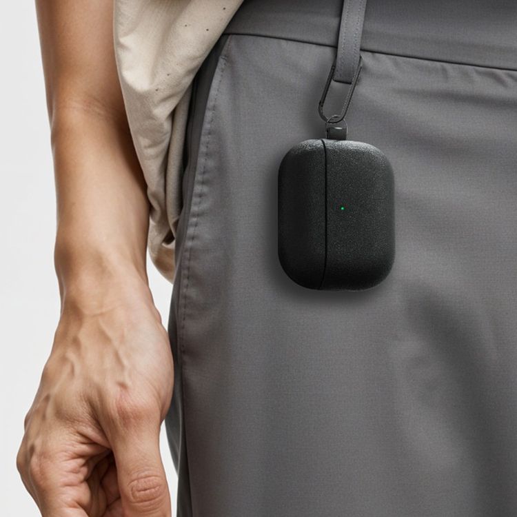 Green Lion Berlin Series Leather Case for AirPods 3, Protective Bumper Design, Drop Protection, Scratch-Resistant, Carabiner Clip Included, Wireless Charging Compatible, 360° Full Protection - Black