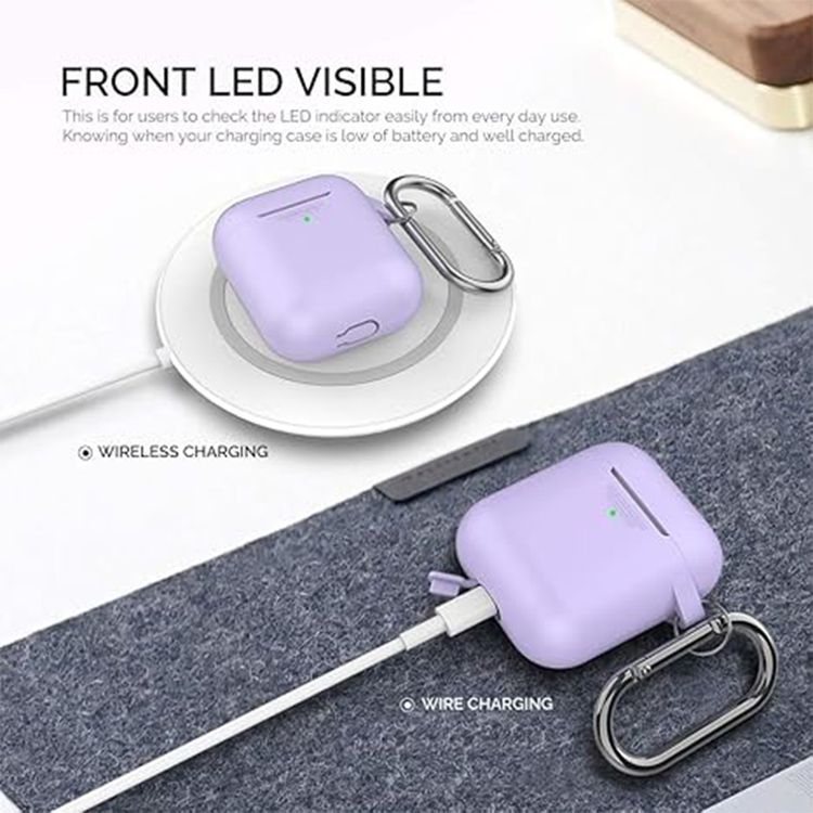 Ahastyle Duotone Premium Silicone Case Compatible for AirPods 1/2 - Two Caps - Front LED Visible - Scratch Resistance - Shock Absorption Drop Protection Cover - Lavender/Pink