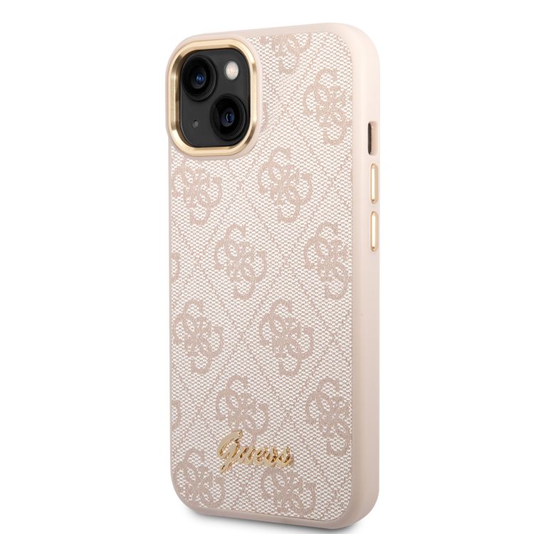 Guess PC/TPU 4G PU Case with Metal Camera Outline & Buttons iPhone 14 Compatibility - Pink