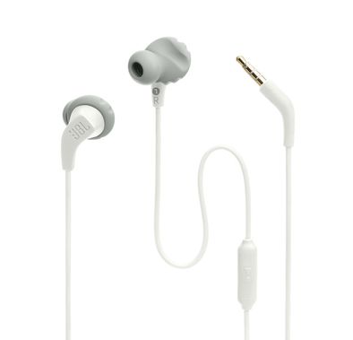 JBL Endurance Run2 Sports Wired In-Ear Headphones, Twist Lock, Water Proof, Sweat Resistant, Magnetic Buds, Hands-Free Phone Calls, 8.2mm Driver Size, JBL Pure Bass Sound - White