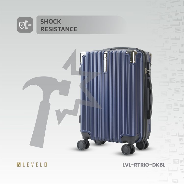 Levelo 3-Set ABS Luggage with Built-in Weighing Scale, Combination Lock, Iron Trolley, Double Wheels, Impact-Resistant Corners & Shock-Resistant, PP & Soft Rubber Handle - Dark Blue