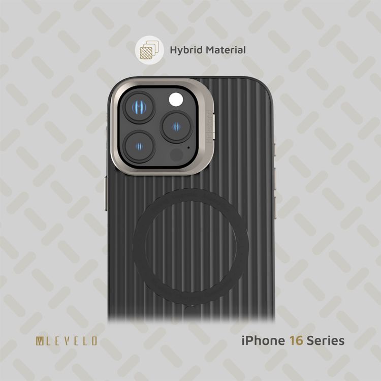 Levelo Livia Case for iPhone 16 Pro Max with MagSafe Compatibility, Impact-Resistant Corners, Built-in Kickstand, TPU with Silicone Surface, Metal Camera Ring - Black